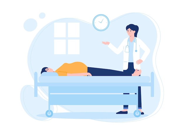 doctor talking to patient in hospital room concept flat illustration