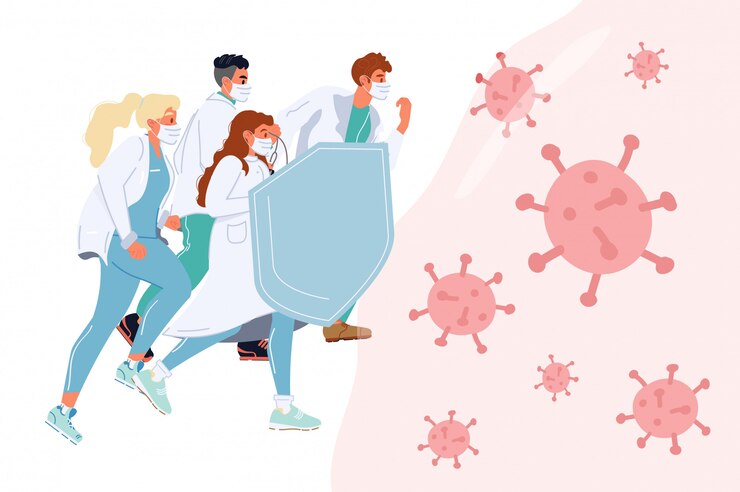 Doctor team strijd virus samen weerspiegelen aanval