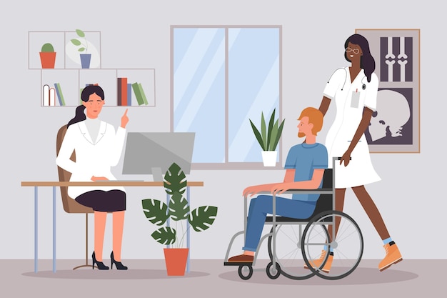 Doctor treatment medical recommendation for people patients with disability in hospital