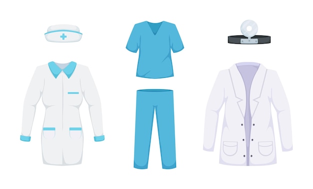 Vector doctor uniform wear in dental clinicdentist and doctor care conceptsblue white clothes set and nurse