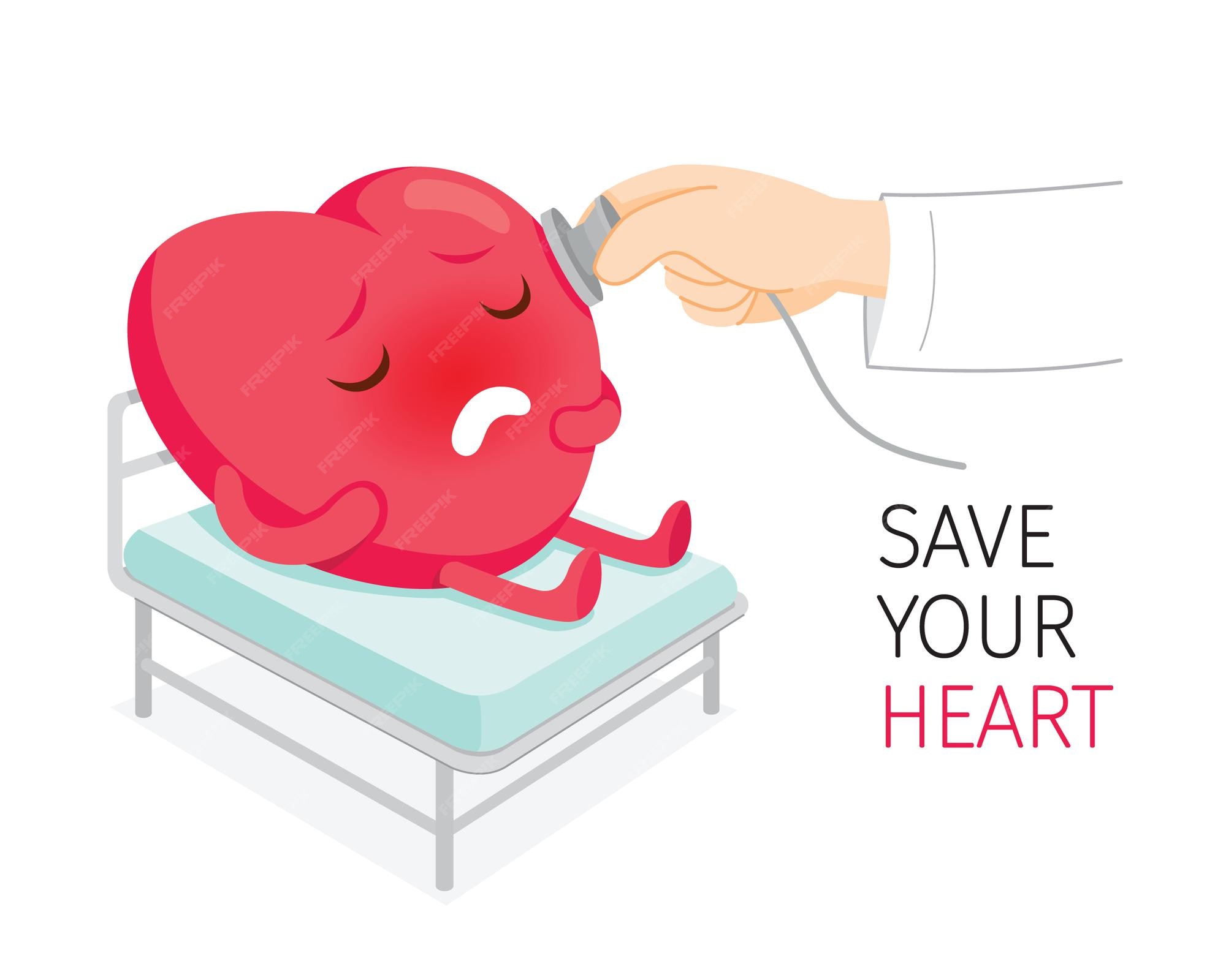 Premium Vector | Doctor using stethoscope checking heart cartoon character  sick in bed at the hospital