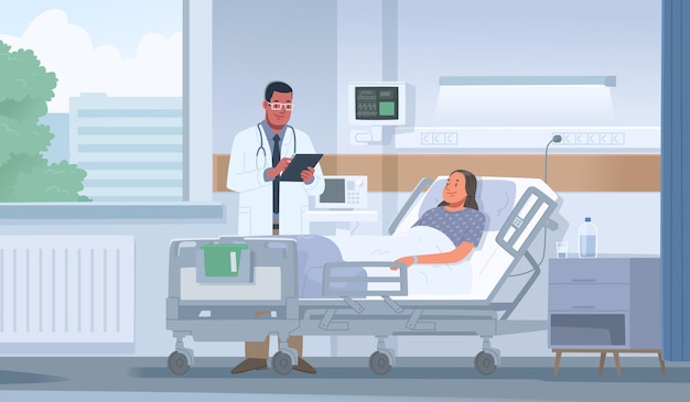 Doctor visits sick woman hospital Hospitalization patient_ai_generated