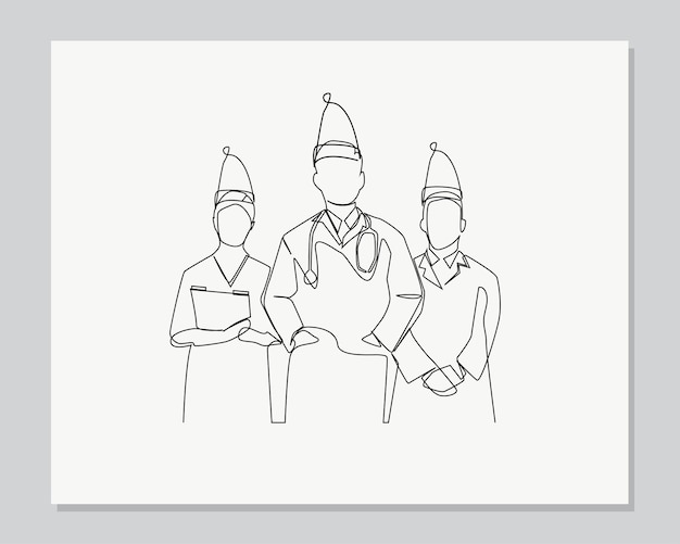 Doctor wearing santa claus hat continuous one line illustration