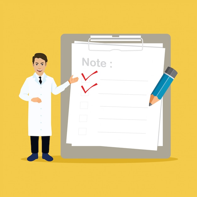 Vector doctor with big clipboard and checklist illustration