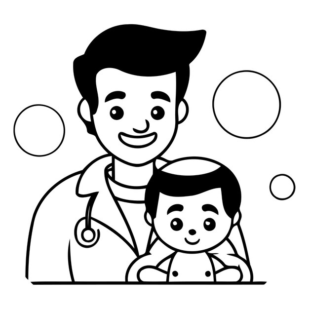 Vector doctor with a child vector illustration in a flat style on white background