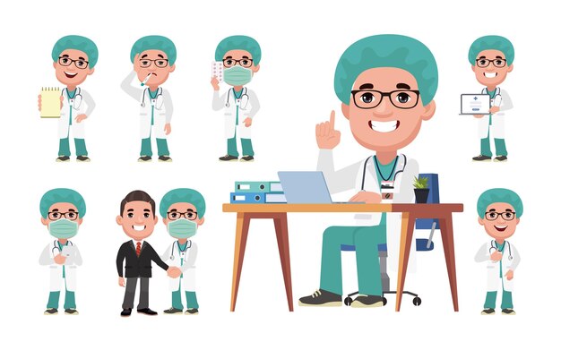 Doctor with different poses vector