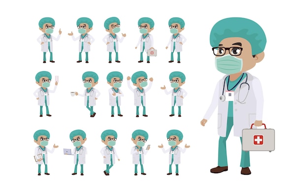 Vector doctor with different poses vector