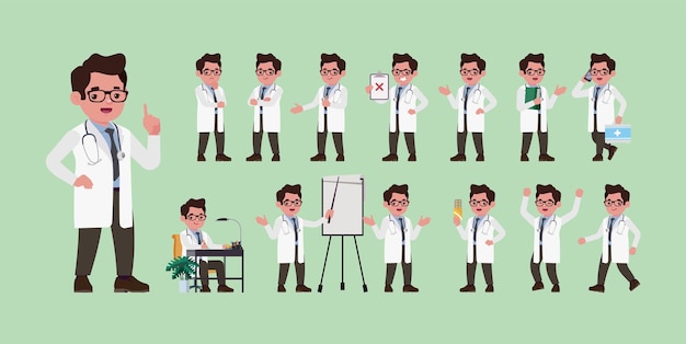 Doctor with different poses vector