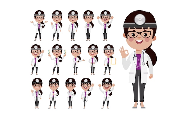 Doctor with different poses vector