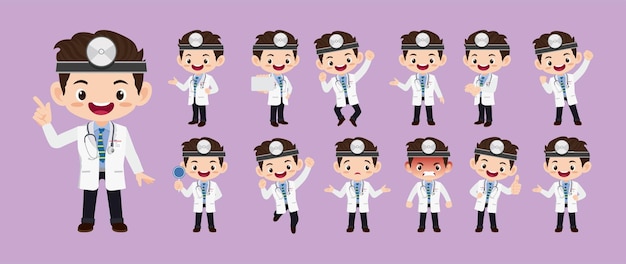 Doctor with different poses vector