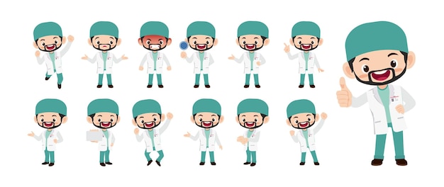 Doctor with different poses. vector-