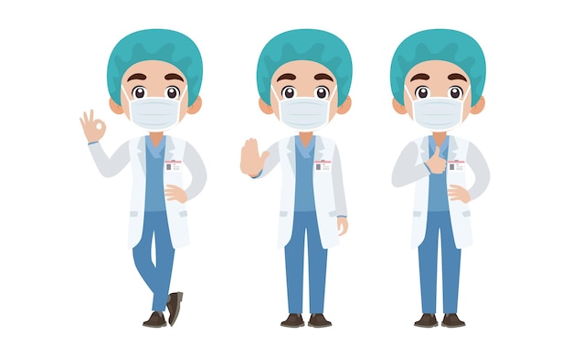 Doctor with different poses. vector