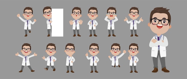 Doctor with different poses. vector-