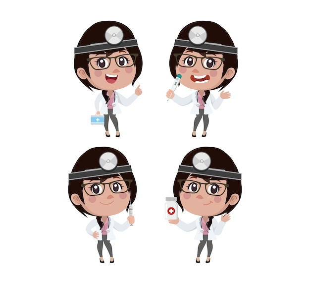 Doctor with different poses. vector