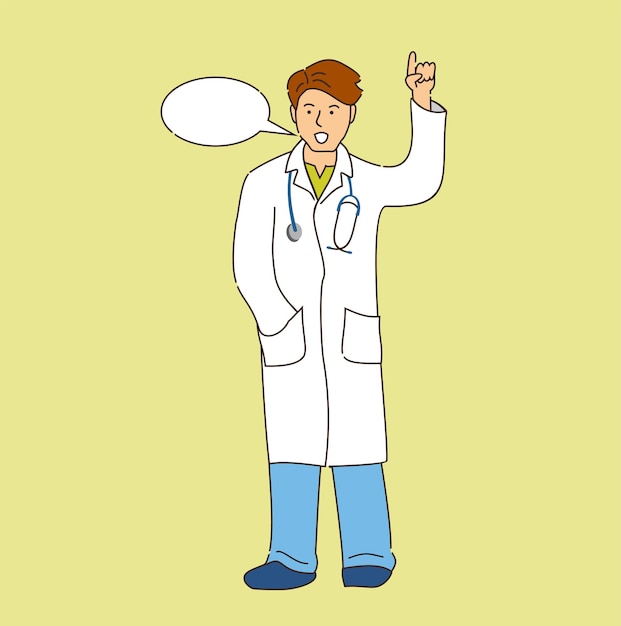 Doctor with lifted forefinger  physician medical emploee flat cartoon vector illustration