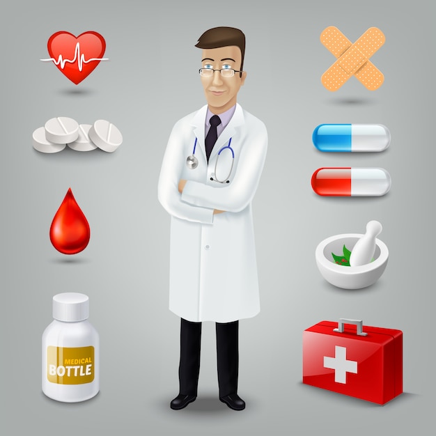 Doctor with medical object. illustration