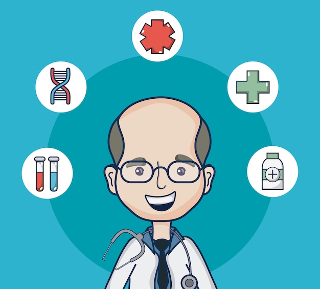 Doctor with medical symbols