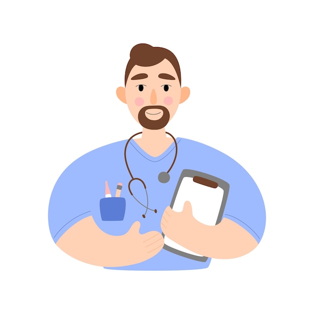 Doctor with a stethoscope and medical card Medic Illustration in a flat style