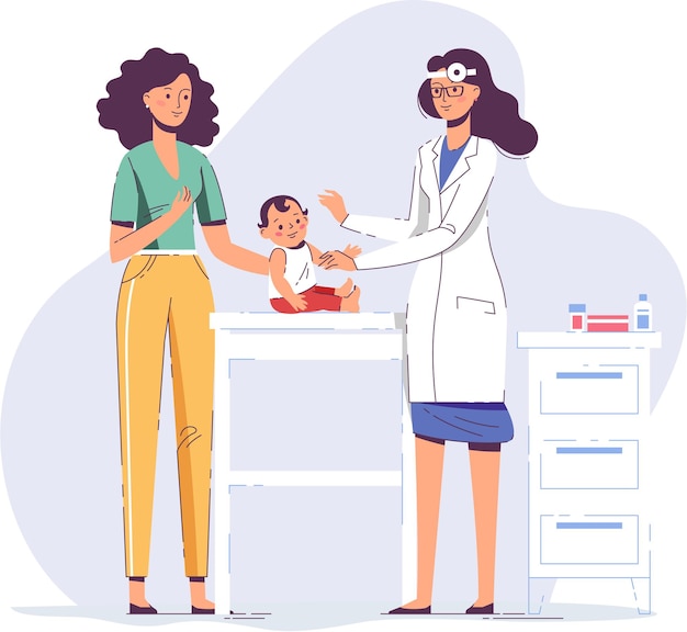Vector doctor woman pediatrician consultation for woman with baby