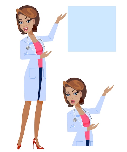 Vector doctor woman  stethoscope shows