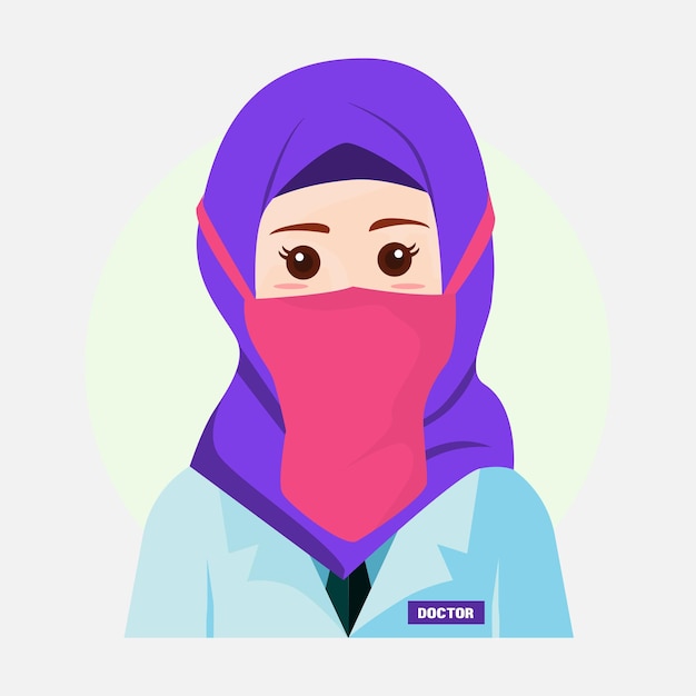 의사 여자 Hijab 아이콘 또는 아바타 마스코트 아트 로고 디자인