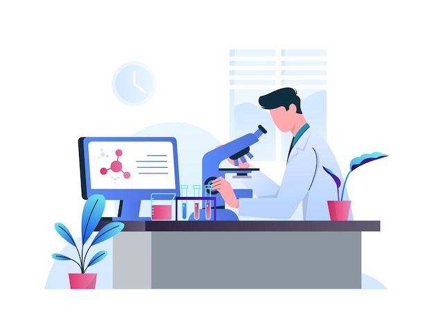 Doctor Working at Laboratory Vector Illustration