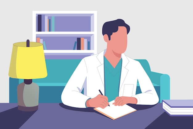 Doctor Writing at Desk