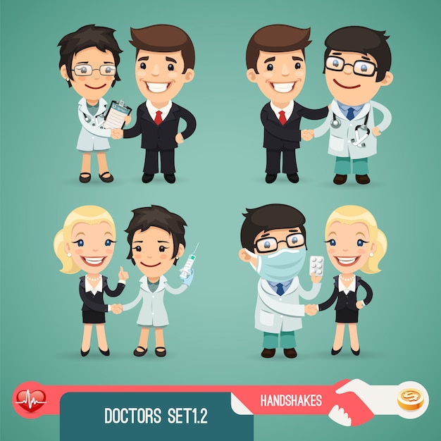 Doctors cartoon characters set