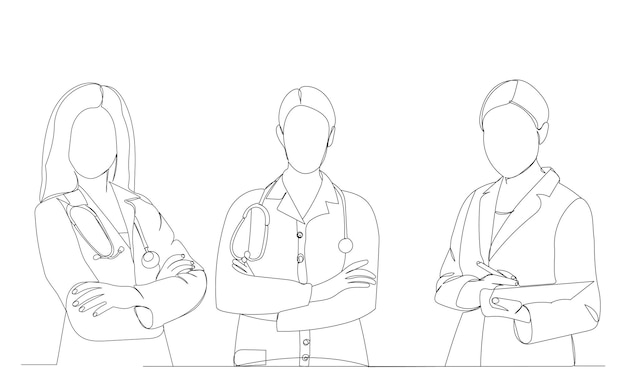 Doctors continuous line drawing vector, isolated