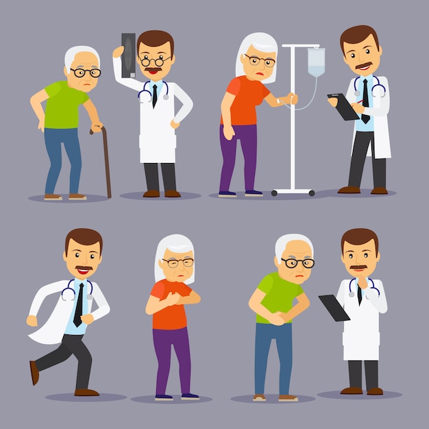 Doctors and elderly people, medicine for old people vector illustration