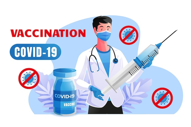 Vector doctors give vaccinations to protect from covid19