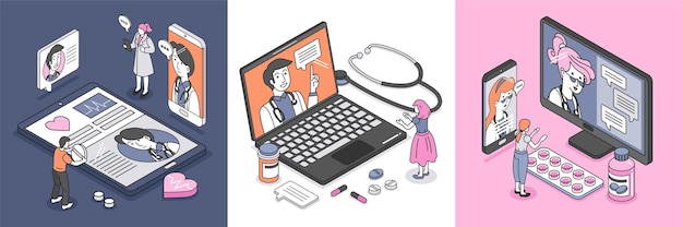 Vector doctors giving online medicine compositions set