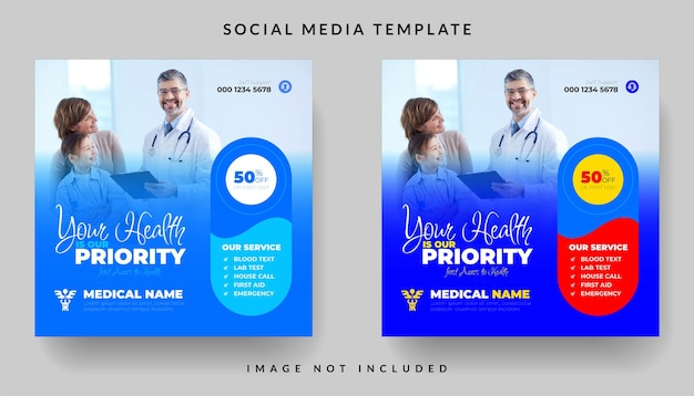 Vector doctors at the hospital social media post template vector design