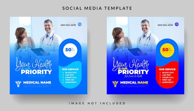 病院のソーシャル メディアの医師の投稿テンプレート ベクトル デザイン