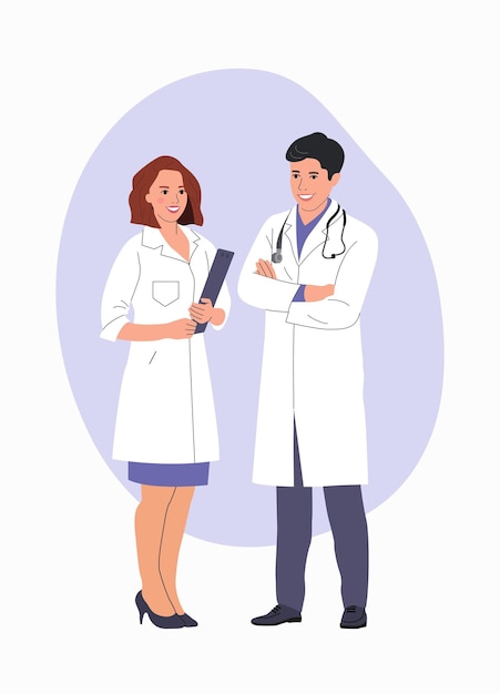 Vector doctors male and female isolated vector flat style cartoon illustration