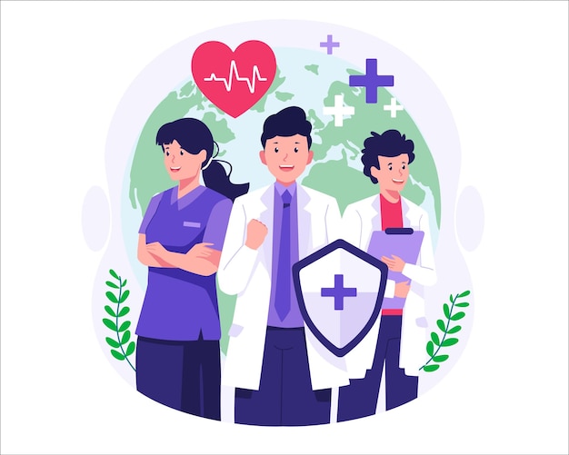 Doctors and medical workers are celebrating world health day illustration