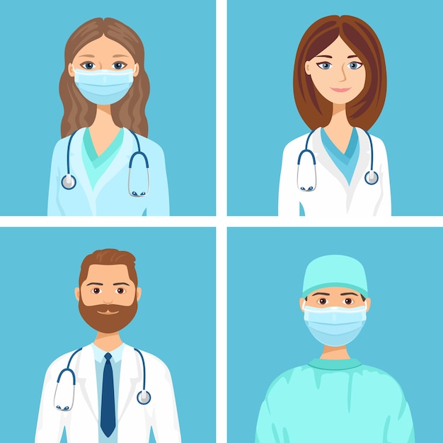 Doctors and medical workers avatars set.