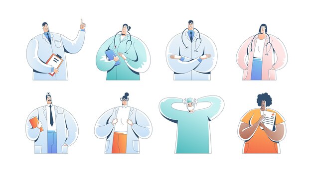 Vector doctors team. medical staff doctor nurse therapist surgeon professional hospital workers.