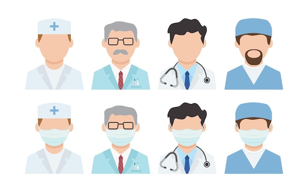 Doctors vector icon. Disinfection. Face masks, medical workers. Virus protection. Healthcare illustration