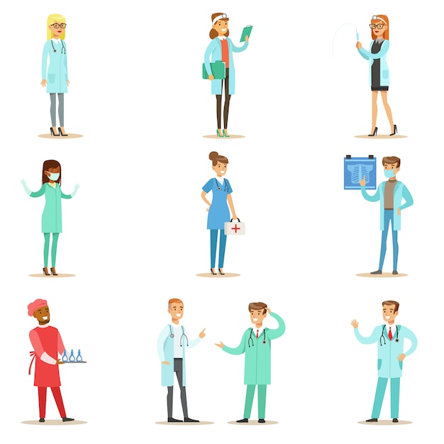 Doctors With Different Specializations Wearing Medical Scrubs Uniform Working In The Hospital Set Of Healthcare Specialists