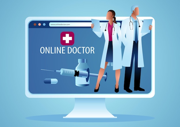 doctors with stethoscope on computer screen