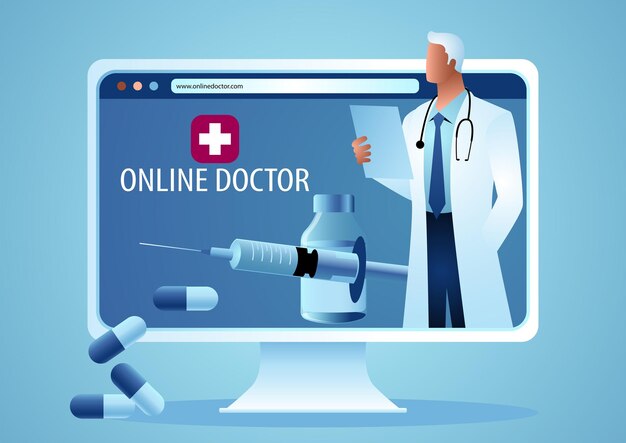 doctors with stethoscope on computer screen