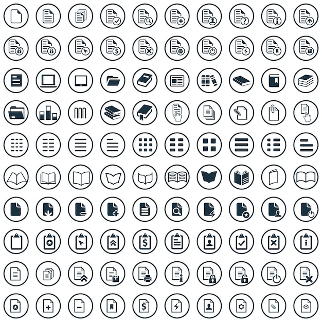 Set universale di 100 icone di documento