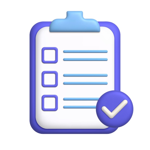 Document 3d icon Todo list concept with check mark on round button 3d realistic design element