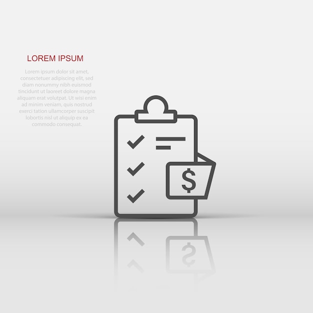 Document checklist icon in flat style Report vector illustration on white isolated background Paper sheet business concept