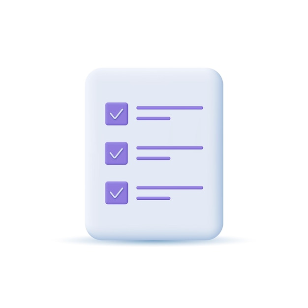 Document checklist pictogram symbool 3D-ontwerpconcept
