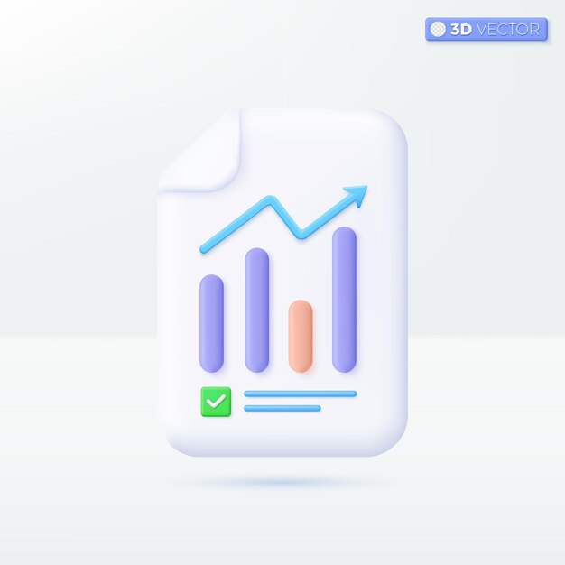 Document and column graph icon symbols Project task management financial success business concept 3D vector isolated illustration design Cartoon pastel Minimal style For design ux ui print ad