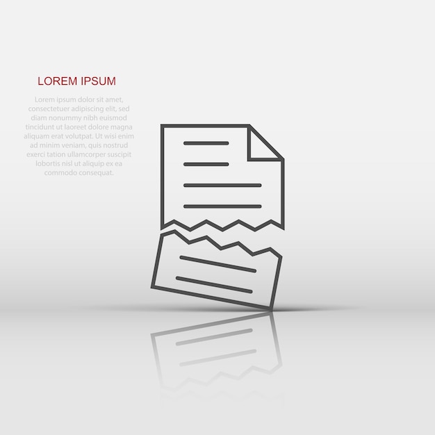 Document error icon in flat style Broken report vector illustration on white isolated background Damaged business concept