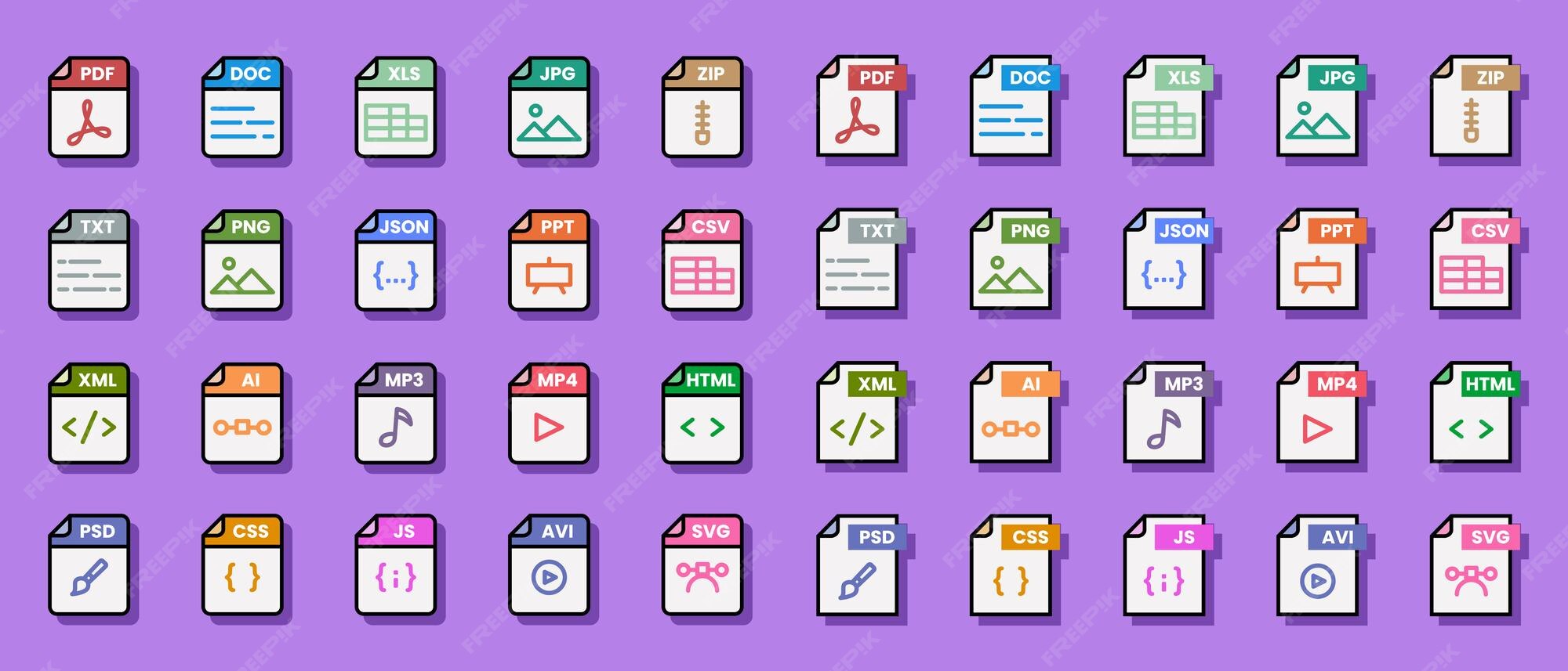 Premium Vector | Document file format folder pdf doc xls jpg zip txt ...