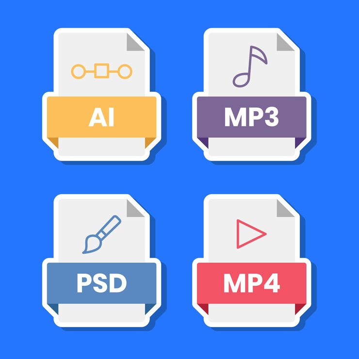 Vector 문서 파일 형식 폴더 pdf doc xls jpg zip txt png json ppt csv xml ai mp3 mp4 html psd css js